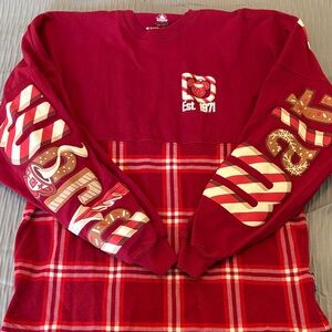 Walt Disney World Christmas Holiday Snacks Plaid Spirit Jersey size XS red white